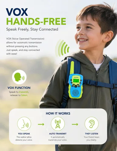 Miniatura 7 de Baturu Walkie Talkies para niños, paquete de 3, regalos para niños y niñas, juguetes de 5-10 años de edad Azul Amarillo Verde Rosa
