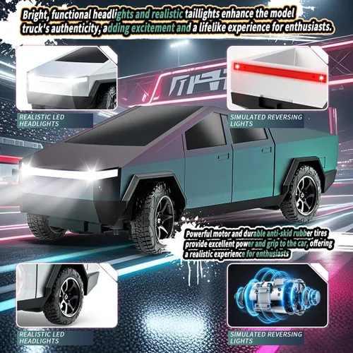 Miniatura 7 de Vehículo de control remoto, camioneta de recogida todoterreno RC de alta velocidad con luz y espacio de carga, juguetes de vehículos eléctricos