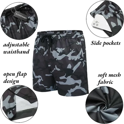 Miniatura 5 de COOFANDY Paquete de 2 pantalones cortos de entrenamiento de gimnasio para hombre, pantalones de malla ligeros para culturismo, entrenamiento