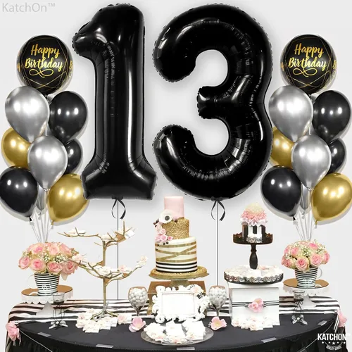 Miniatura 7 de KatchOn, Globos negros enormes del número 13, 40 pulgadas, globo negro de cumpleaños número 13 para decoraciones de cumpleaños de 13 para niños