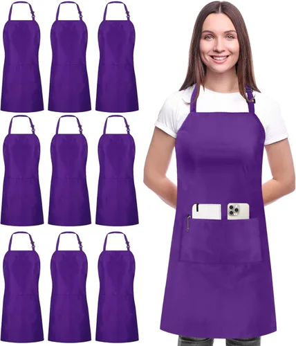Miniatura 9 de Utopia Kitchen Paquete de 10 delantales ajustables con 2 bolsillos, resistente al agua y al aceite, delantal de chef de cocina para mujeres