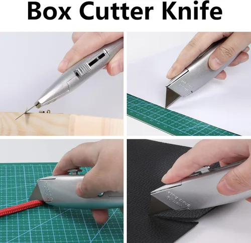 Miniatura 2 de DIYSELF Paquete de 2 cortadores retráctiles con 10 hojas de cuchillo utilitario, cuchillas afiladas de acero SK5, cortadores de caja para cartón