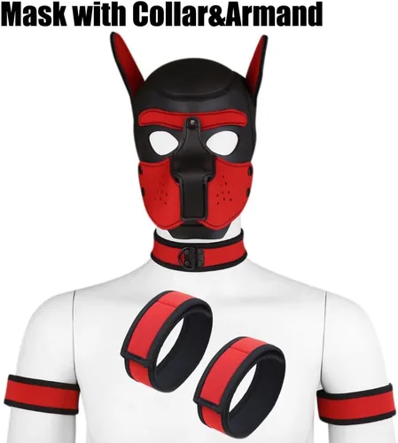 Miniatura 5 de Máscara de neopreno de cara completa para cachorro, capucha extraíble, máscara de Halloween (rojo, máscara)