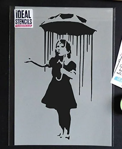 Miniatura 2 de Banksy Stencil - Nola Umbrella Rain Girl Decoración reutilizable para el hogar y pintura artística (XL/17.3 x 30.7 in)