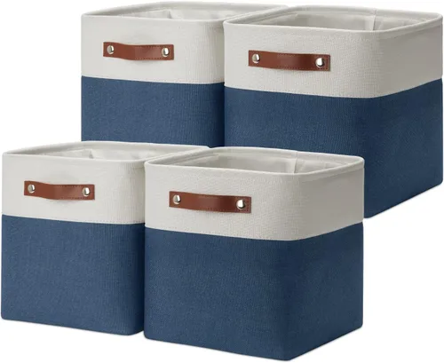 Miniatura 43 de DULLEMELO Juego de 4 cubos de almacenamiento, cesta de almacenamiento de tela para estantes, armario, cuarto del bebé, almacenamiento de juguetes