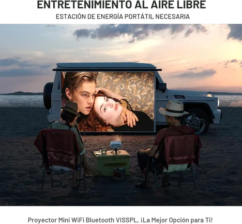 Miniatura 8 de Mini proyector con WiFi y Bluetooth, proyector VISSPL Full HD 1080P, proyector portátil para exteriores con trípode, proyector de cine en casa
