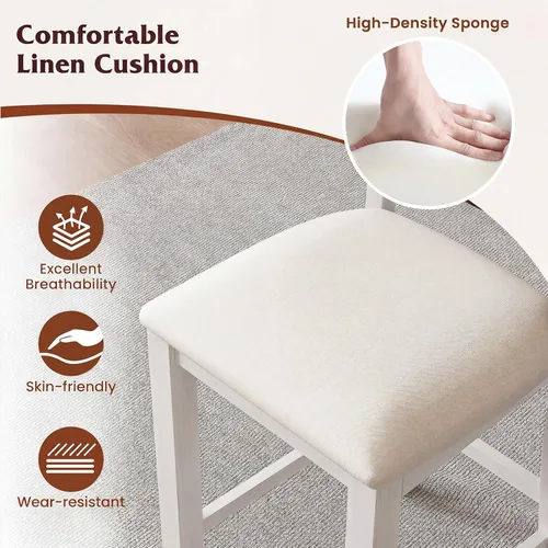 Miniatura 4 de Giantex 24" Bar Stools Set of 2, Farmhouse Counter Height Barstools w/Footrest, Cross Back, Comfortable Linen Cushion, Upholstered Wood Bar Chairs