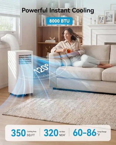 Miniatura 2 de Feelfunn Aire acondicionado portátil de 8000 BTU, 3 en 1, enfría 350 pies cuadrados, CA silenciosa con ventilador y deshumidificador, pantalla LED