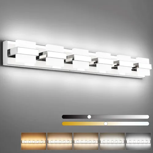Miniatura 18 de SOLFART Lámpara de baño cromada de 3 luces, luz de tocador sobre el espejo, lámparas LED modernas, 5 colores de temperatura ajustable moderna