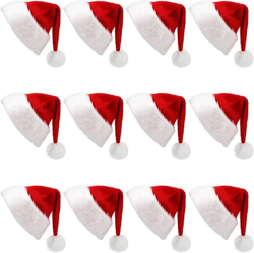 Miniatura 6 de SATINIOR Paquete de 12 Sombreros de Papá Noel de Felpa Gorro de Papá Noel de Navidad para Obsequios de Fiesta Navideña para Mujeres, Hombres