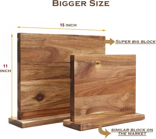 Miniatura 2 de Resafy Soporte magnético grande para cuchillos, bloque magnético de madera de acacia para cuchillos de 16 x 12 pulgadas, soporte magnético universal
