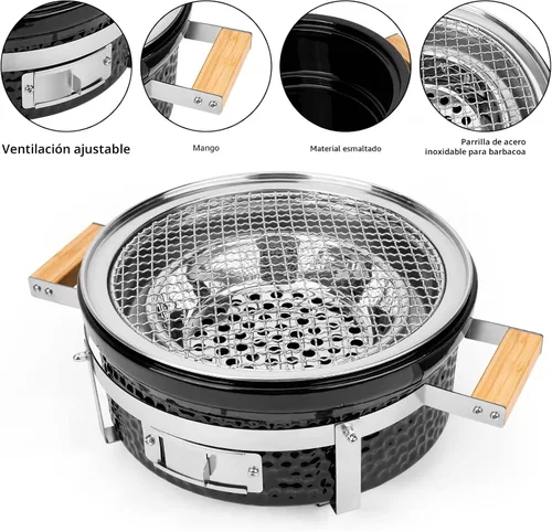Miniatura 3 de ONLYFIRE GRILLS Parrilla de carbón Hibachi de cerámica con elevador de rejilla, parrilla Yakitori portátil de 14 pulgadas con rejilla de acero