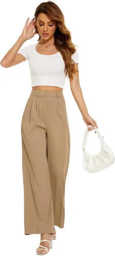 Miniatura 2 de FUNYYZO Pantalones de trabajo de cintura alta para mujer, pantalones de vestir casuales de oficina con bolsillos 2023