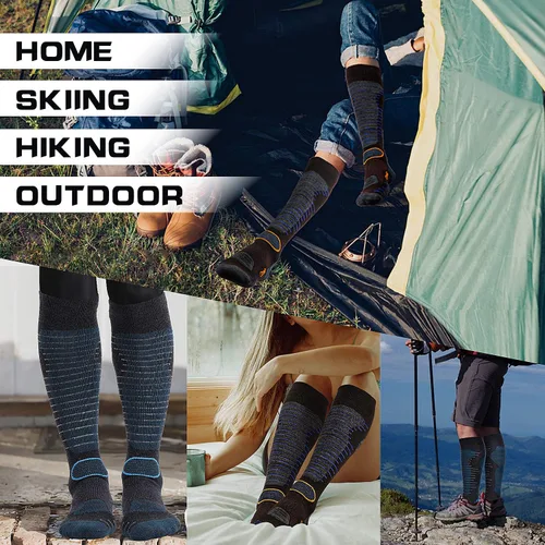 Miniatura 3 de Calcetines de esquí de lana merino para hombre y mujer, 2 pares para esquí, snowboard, térmicos hasta la rodilla, calcetines de rendimiento