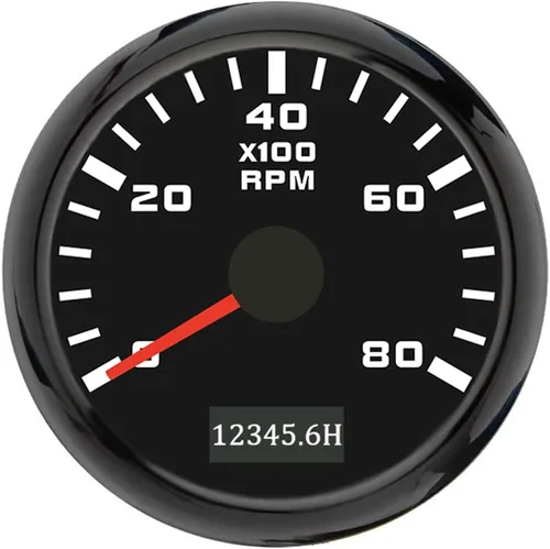 Miniatura 16 de ELING 52mm Generador 3000RPM Tacómetro con medidor de horas 12V 24V con retroiluminación roja Negro+Negro