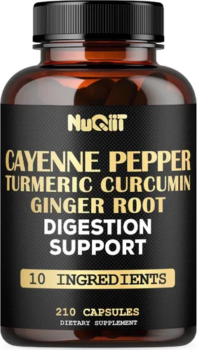 Suplemento de pimienta de cayena con raíz de curcumina de cúrcuma, raíz de jengibre, corteza de canela de Ceilán y más - Sistema inmunológico, salud