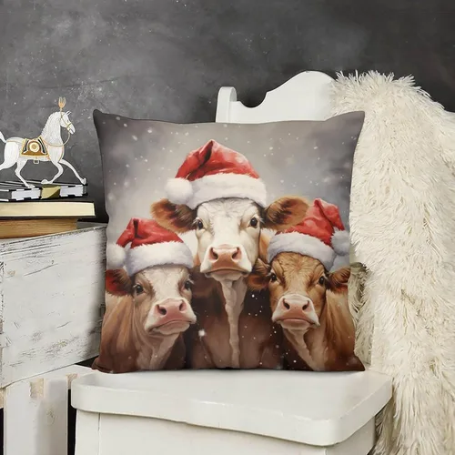 Miniatura 16 de Funda de cojín decorativa para sofá de 22 x 22 pulgadas, diseño de villancicos de Navidad, para sala de estar feliz invierno, para sofá Patrón 4