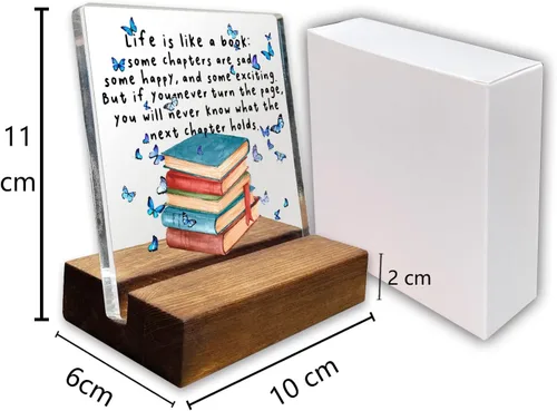Miniatura 6 de vizuzi Letrero inspirador para decoración de escritorio de oficina en casa, regalo inspirador para amantes de los libros, mariposa, acrílico