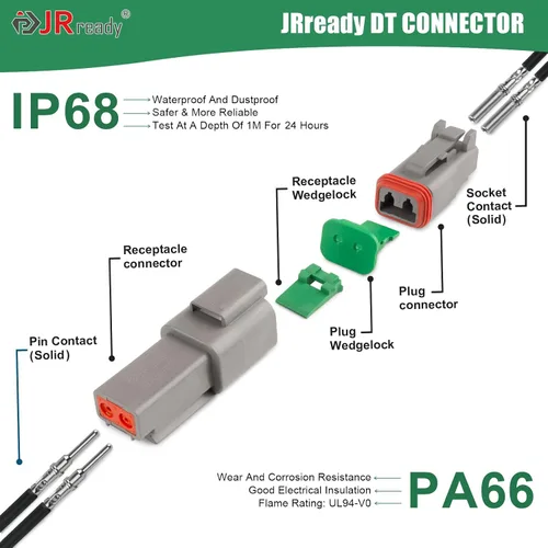Miniatura 3 de Kit de conectores Deutsch JRready IP68 impermeable - 1 juego de conectores DT de 2, 3, 4, 6, 8 y 12 pines con contactos sólidos de tamaño 16