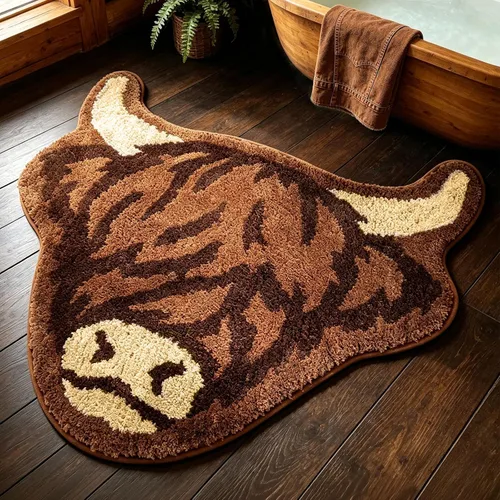 Percozzi Highland - Alfombra de baño estilo occidental de vaca escocesa, de cuernos largos, de vaca, suave, estética, para dormitorio, casa rural,