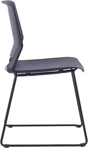Miniatura 5 de Juego de 4 sillas apilables negras, sillas de plástico para sala de espera con base de trineo, moderna silla de recepción de invitados de oficina