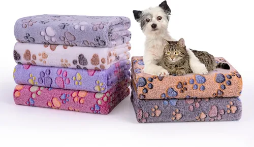 Miniatura 9 de Dono 1 paquete de 6 mantas para perros, manta suave y esponjosa para mascotas, manta cálida para dormir, diseño de huellas de cachorro, manta