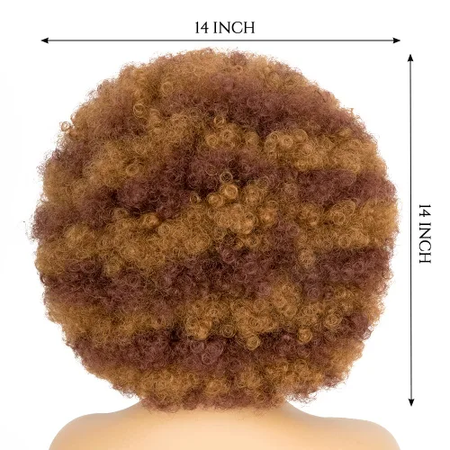 Miniatura 5 de Peluca afro de los años 70 para mujer, peluca rizada afro corta de color marrón mixto, peluca sintética sin pegamento con flequillo, peluca afro
