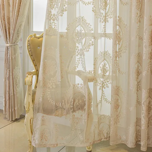 Miniatura 14 de VOGOL Cortinas traslúcidas de 84 pulgadas de largo, cortinas traslúcidas blancas con bordado floral europeo para sala de estar, comedor, bolsillo