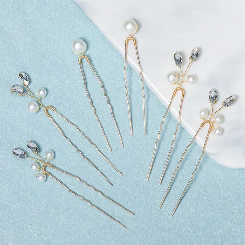 Miniatura 8 de 3 pinzas para el cabello de hoja dorada y perlas de cristal blancas para niñas y mujeres, damas de honor y niñas de flores, pinzas para el cabello