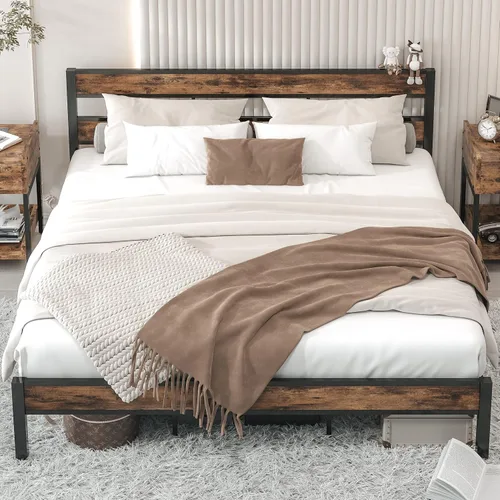 Miniatura 11 de LIKIMIO Base de cama California King con cabecero, fácil montaje, sin ruido, no necesita somier, marcos de soporte de metal resistentes y pesados