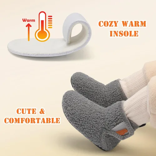 Miniatura 6 de BARERUN Pantuflas para niños y niñas, zapatos de casa para bebés, botines de invierno de felpa acogedora para niños, pantuflas cálidas y ligeras