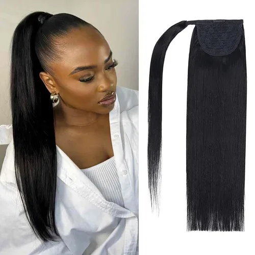 Extensiones de cabello humano de 18 pulgadas, cola de caballo con clip, para mujer, color negro azabache (#1), 3.5 onzas