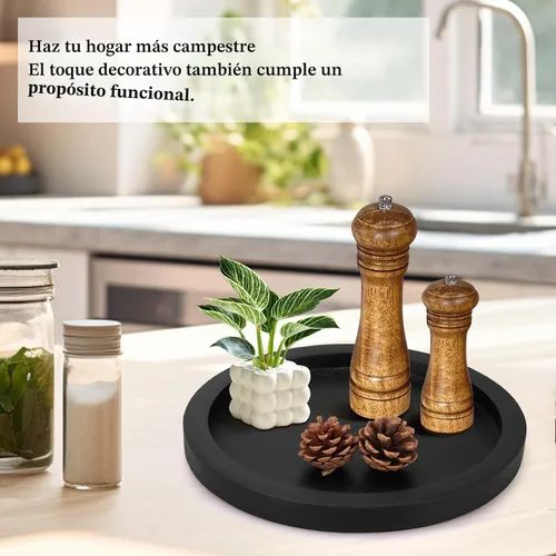 Miniatura 7 de Bandeja decorativa redonda para mesa de café, mesa de comedor, encimera, pequeñas bandejas de servir de madera, decoración de cocina de granja
