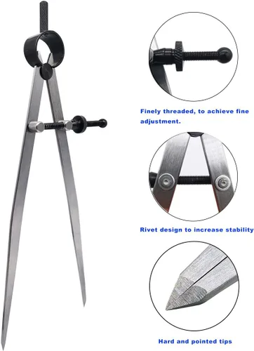Miniatura 5 de Divisor de ala de acero ajustable con cerradura de 8 pulgadas, brújula de cuero para carpintería y artesanía de cuero, herramienta de marcado