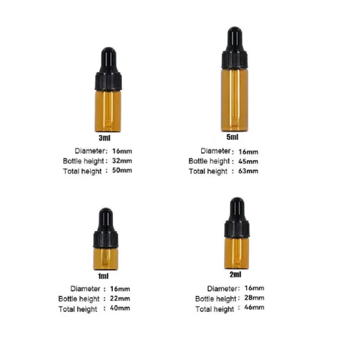 Miniatura 8 de 15 paquetes de 0.0 fl oz diminutos frascos con cuentagotas de vidrio ámbar para aceites esenciales, cosméticos y líquidos, pequeños frascos vacíos