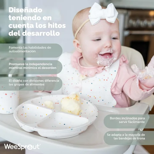 Miniatura 3 de WeeSprout - Platos de succión para bebés y niños pequeños con tapas, 100% silicona, diseño dividido para comedores selectivos, aptos para microondas