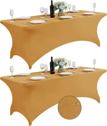 Miniatura 26 de SuperO - Paquete de 2 manteles de elastano impermeables para mesas de 6 pies, mantel elástico universal ajustable para fiestas, banquetes, bodas