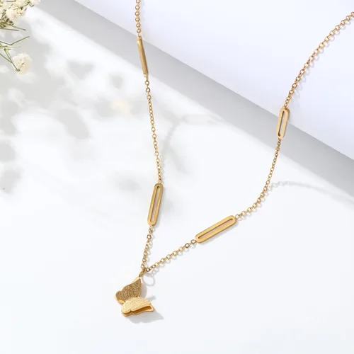Miniatura 6 de ZHUWE Delicado collar con colgante de mariposa de acero inoxidable de doble capa para mujeres y niñas, regalo de joyería