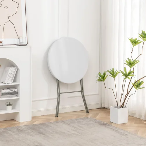 Miniatura 8 de BTExpert Mesa Plegable de Plástico de Granito Blanco Redonda de 32" Altura de Barra de 43" Mesa Comercial Portátil Mesa de Banquete Tarjeta Café