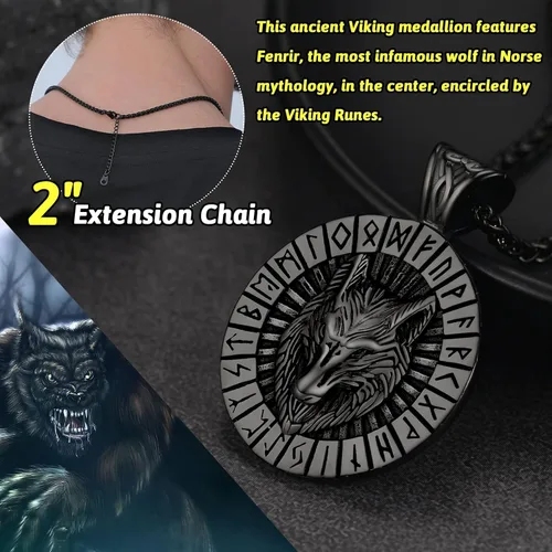 Miniatura 3 de FaithHeart Collar con colgante de lobo vikingo nórdico para hombres y mujeres, acero inoxidable, chapado en oro de 18 quilates, joyería con embalaje