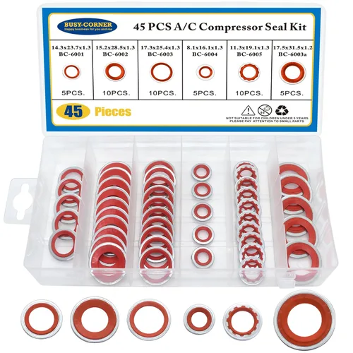 Miniatura 8 de Kit de arandela de sello de puerto de compresor de aire acondicionado Surtido de juntas de aire acondicionado 45 piezas Junta de compresor de CA