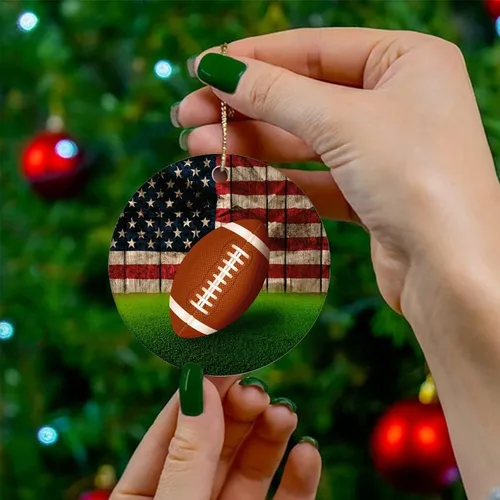 Miniatura 4 de Two-Side Printed Football USA Flag Ceramic Christmas Ornament, Novelty for Family Friends Kids, Patriotic Christmas Keepsake Pendants