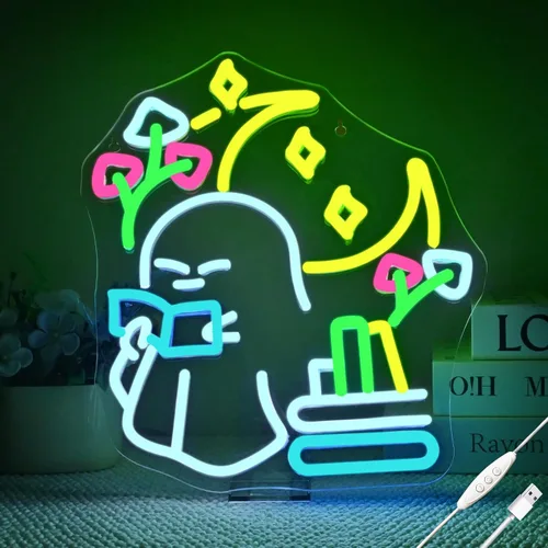 Miniatura 15 de Letrero de neón de lectura con brillo ajustable para lectura en el aula, letrero de pared y luz LED de neón para estudiantes, rincón de lectura