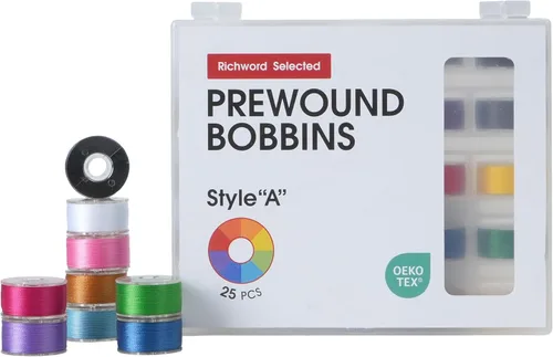 Miniatura 12 de Poolin Bobinas preenrolladas Richword Selected 25 unidades, blanco + negro, tamaño A, lado de plástico, hilo de poliéster 70D/2 (60WT) para máquina