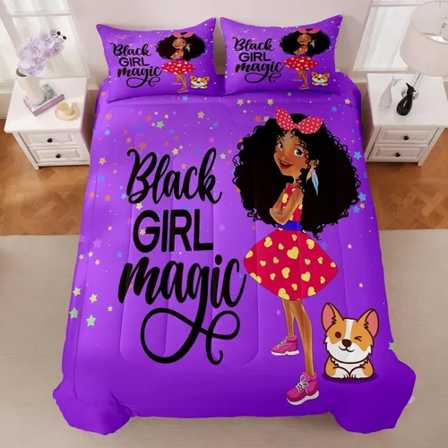 Miniatura 3 de Juegos de Edredón de Niña Negra Afroamericana Individual, Juego de Ropa de Cama Black Girl Magic, Juego de Edredón de Princesa, Juego de Cama