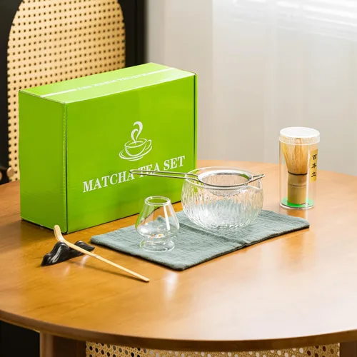 Miniatura 4 de DWEHIXBUY Juego de té japonés (7 piezas) Juego de batidor Matcha Bowl Matcha con boquilla de vertido Batidor de Matcha de bambú (chasen) Cuchara