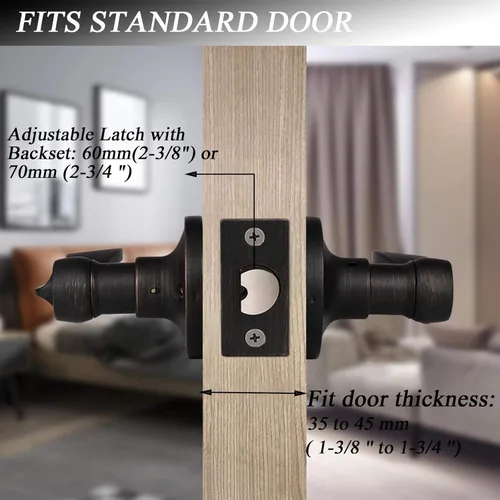 Miniatura 4 de Paquete de 3 manijas de puerta de privacidad para baño, sin llave, juego de cerraduras para puerta, reversible para derecha e izquierda; manijas