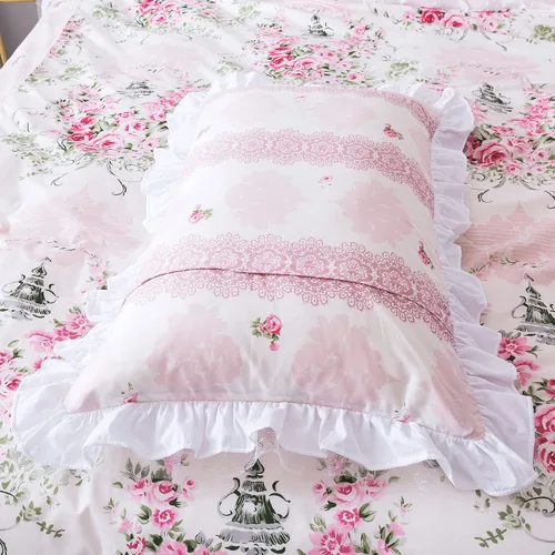 Miniatura 7 de FADFAY, Juego de ropa de cama romántica con estampado de flores, juego de cama rural rústico, funda de edredón con volantes de encaje de princesa