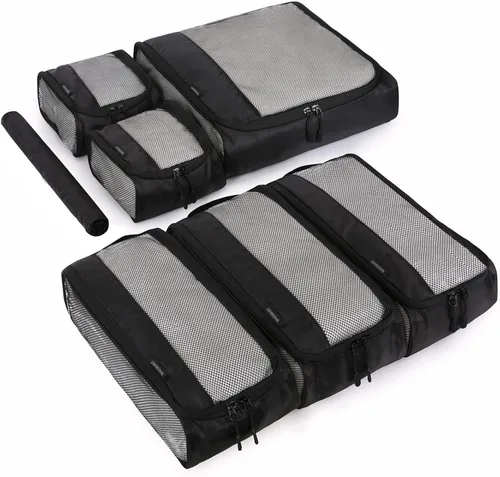 BAGSMART - Juego de 7 cubos de embalaje para artículos esenciales de viaje, bolsas organizadoras ligeras de equipaje con bolsa para zapatos,