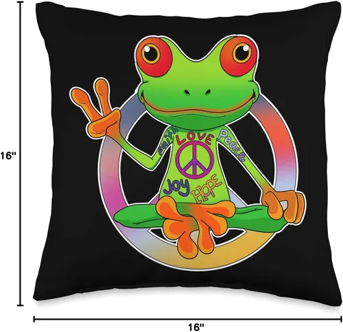 Miniatura 4 de InGENIUS - Cojín de almohada de 6.3 x 6.3 in, diseño de ranas hippies de los años 70, multicolor